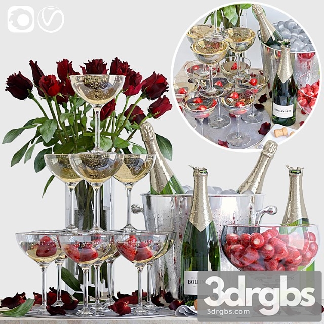 Champagne decorative set 3dsmax Download - thumbnail 1