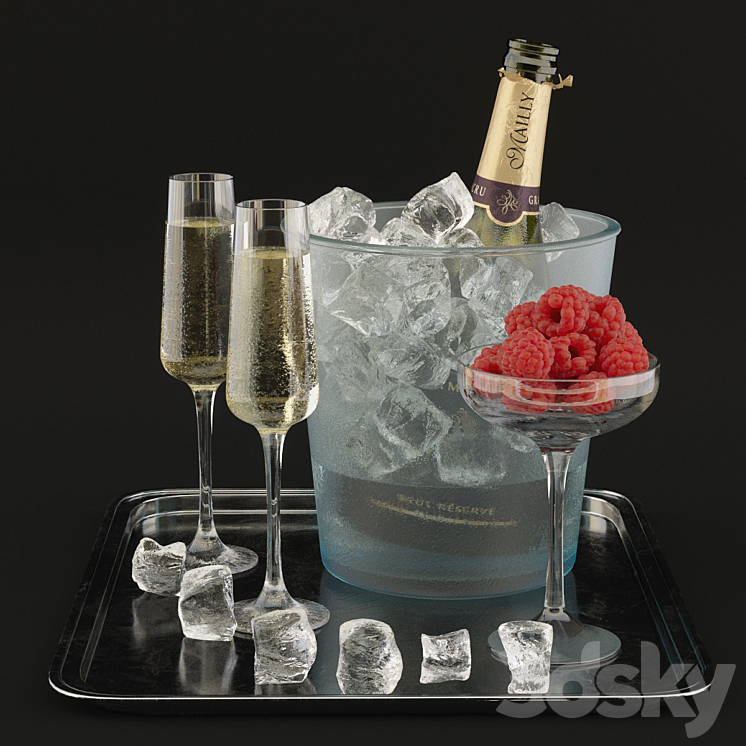 Champagne with raspberries 3DS Max - thumbnail 1