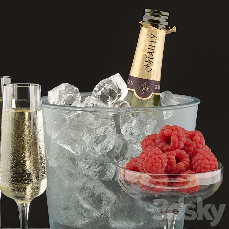 Champagne with raspberries 3DS Max - thumbnail 2