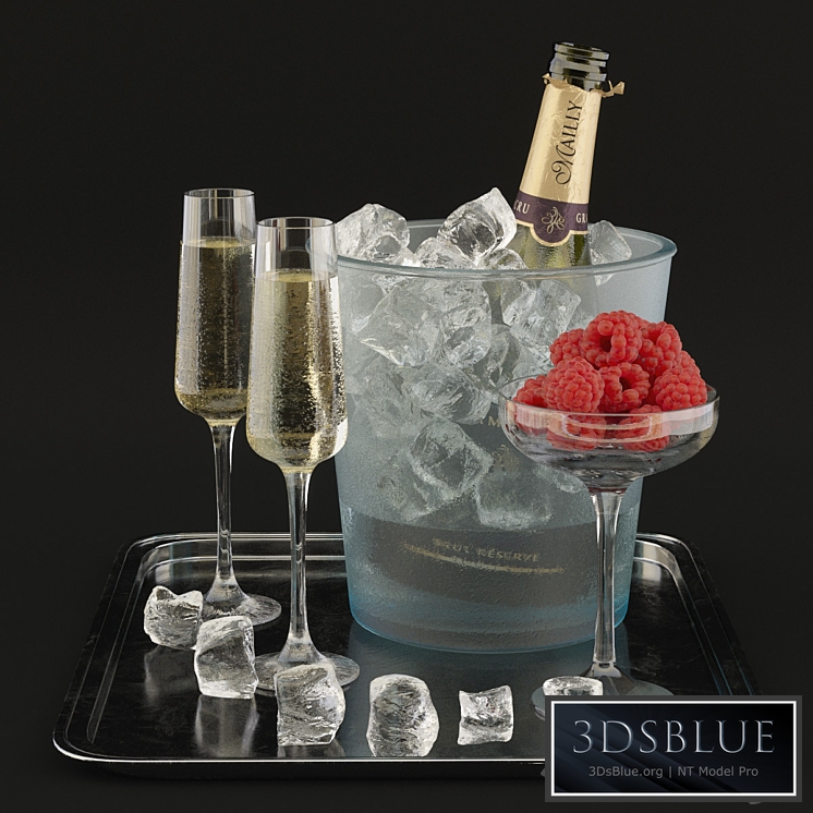 Champagne with raspberries 3DS Max - thumbnail 3