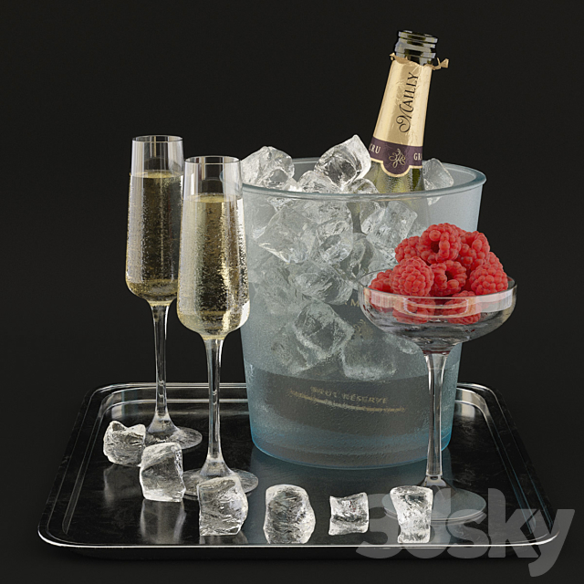 Champagne with raspberries 3DSMax File - thumbnail 1