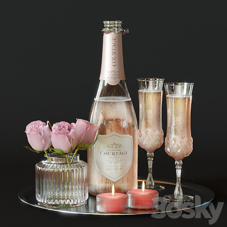 Champagne with roses 3DS Max - thumbnail 1