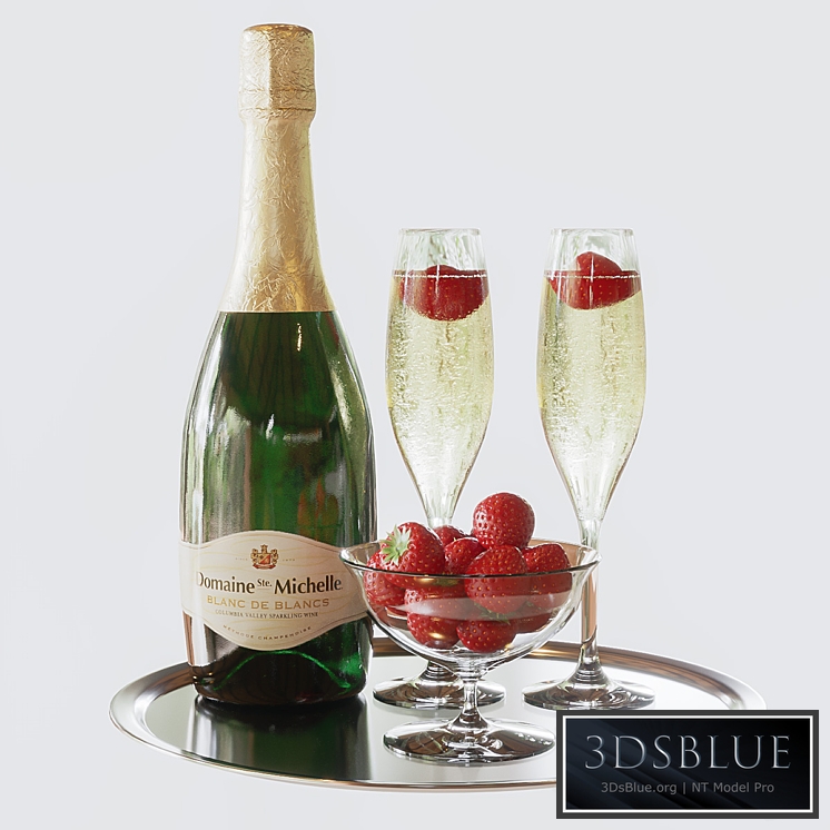 Champagne with strawberries 3DS Max - thumbnail 3