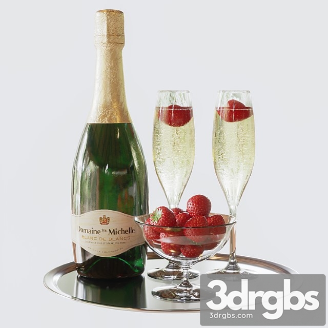 Champagne with strawberries 3dsmax Download - thumbnail 1