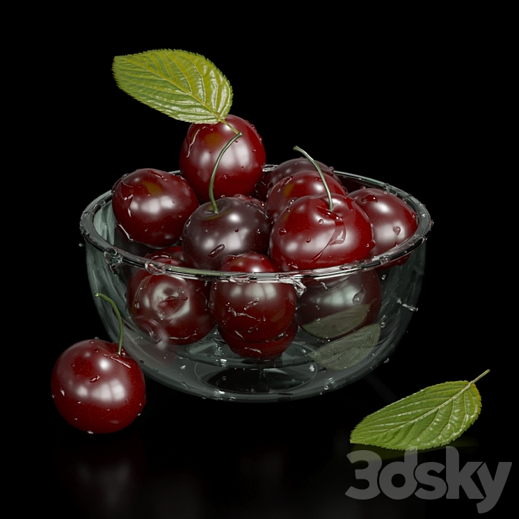 Cherries in drops of water 3DS Max Model - thumbnail 1