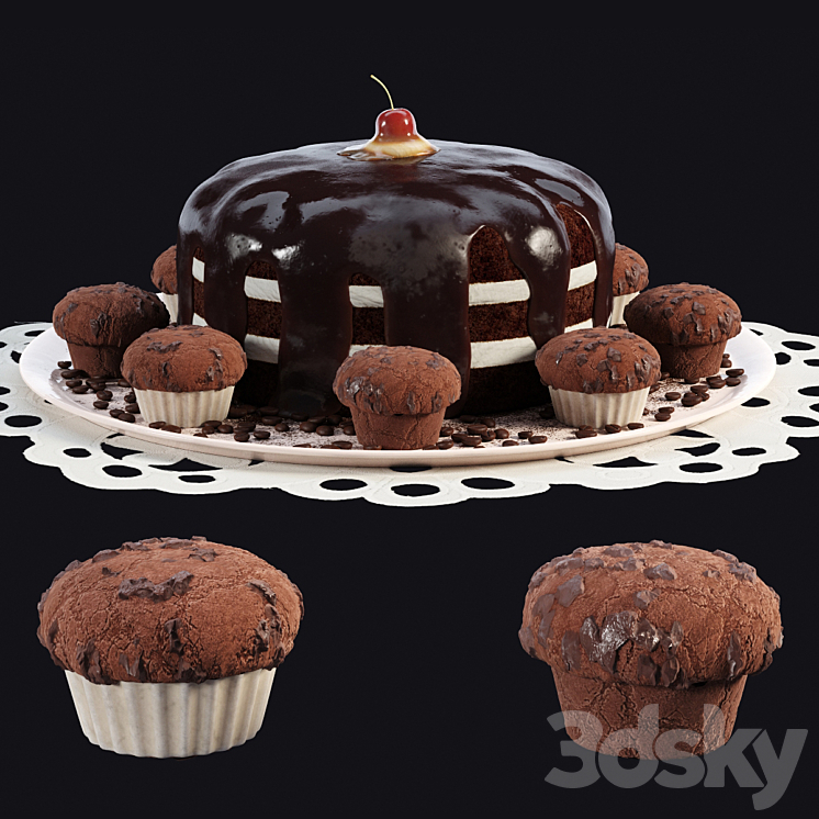 Chocolate cake and muffins 3DS Max - thumbnail 1