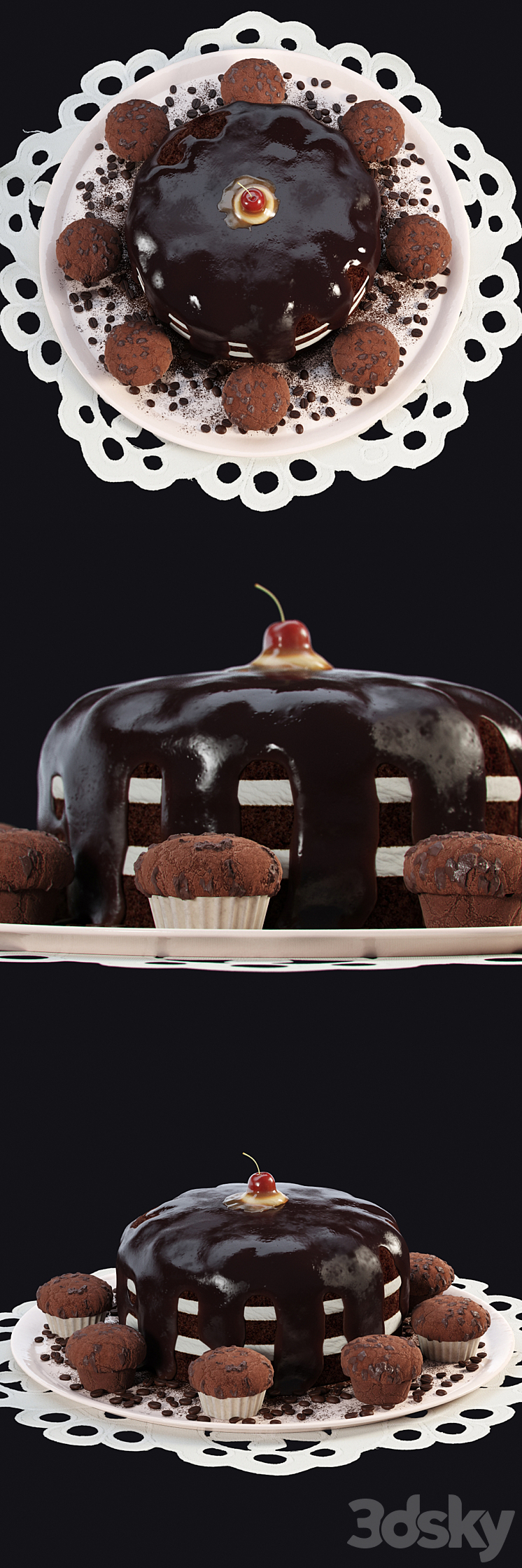 Chocolate cake and muffins 3DS Max - thumbnail 2