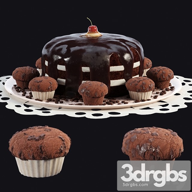 Chocolate cake and muffins 3dsmax Download - thumbnail 1