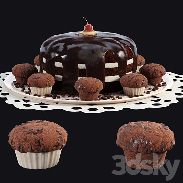 Chocolate cake and muffins 3DSMax File - thumbnail 1