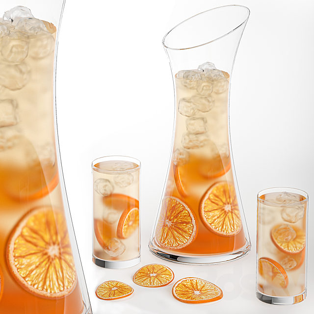 Citrus lemonade with ice in a decanter with a bouquet of dried borscht juice drink and cocktail 3ds Max - thumbnail 2