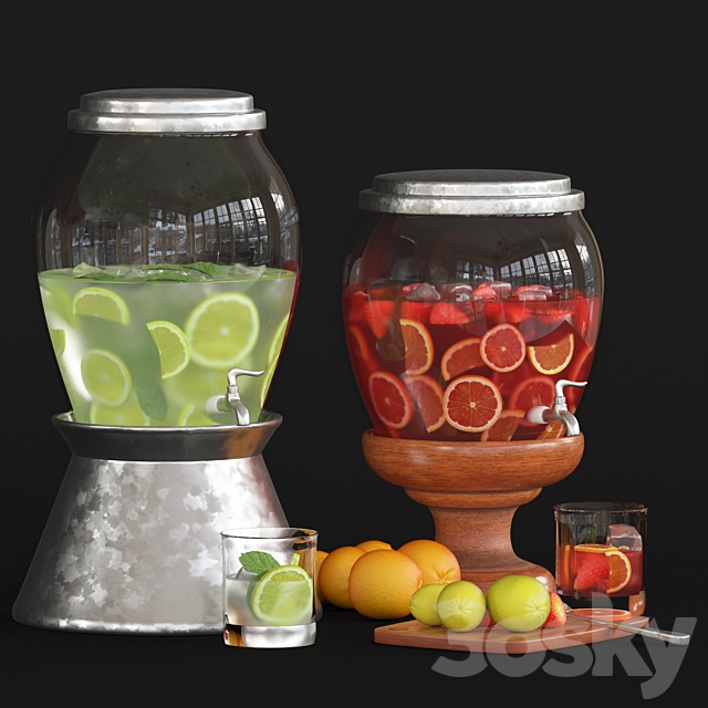 classic glass drink dispenser 3ds Max - thumbnail 2