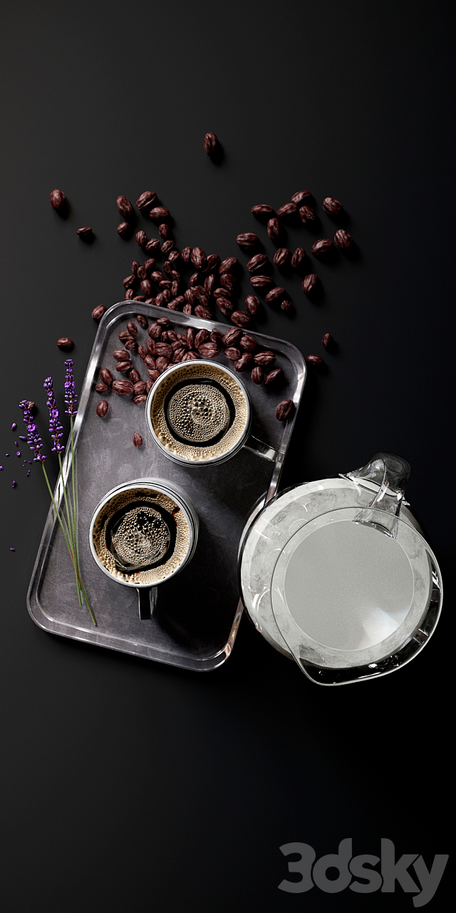 Coffee Set with milk 3DS Max Model - thumbnail 2