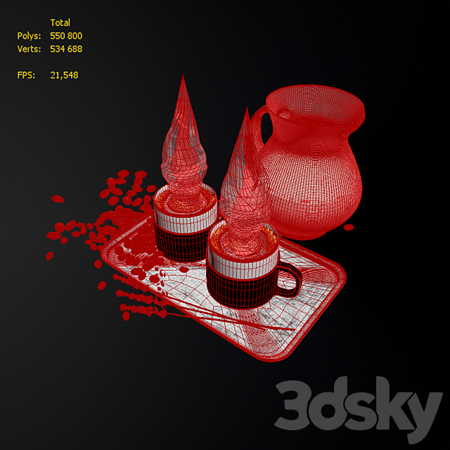 Coffee Set with milk 3DS Max Model - thumbnail 3