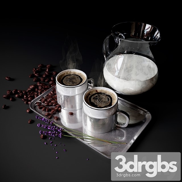 Coffee set with milk 3dsmax Download - thumbnail 1