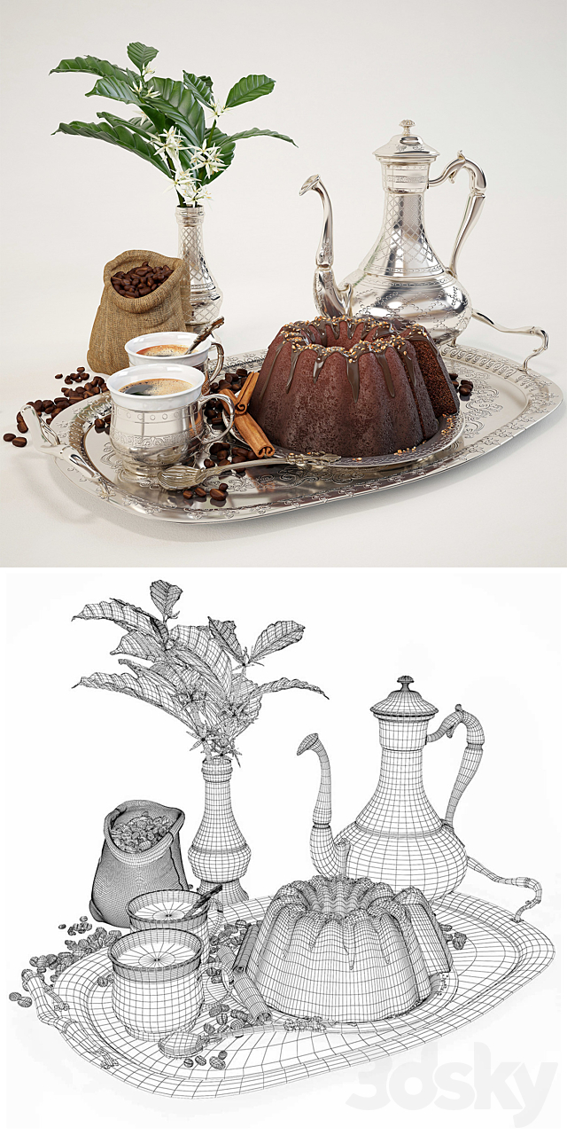 Coffee with chocolate cake 3DSMax File - thumbnail 3