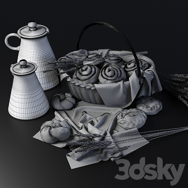 Composition with buns in a wicker basket 3DS Max Model - thumbnail 6