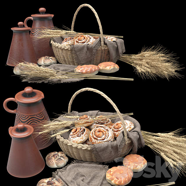 Composition with buns in a wicker basket 3DS Max Model - thumbnail 7