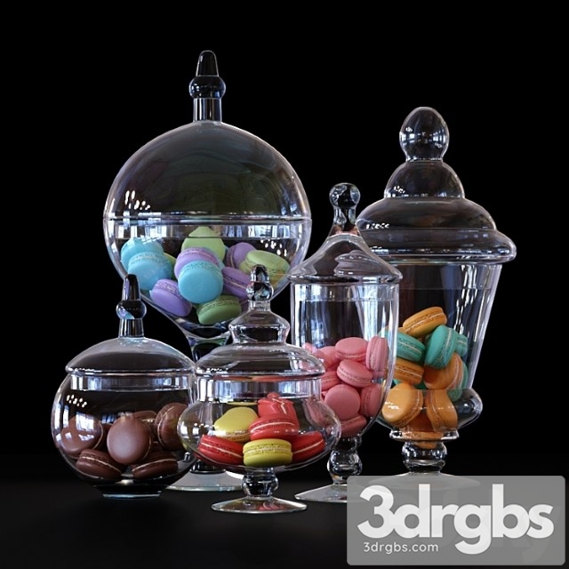 Cys Glass Candy Buffet Jar And Macaroons 3dsmax Download - thumbnail 1