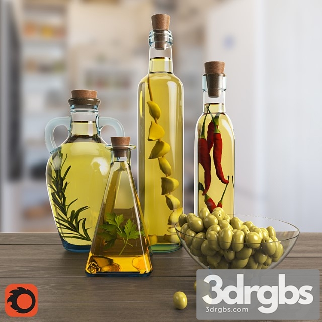 Decorative Set Oil In Bottles 3dsmax Download - thumbnail 1