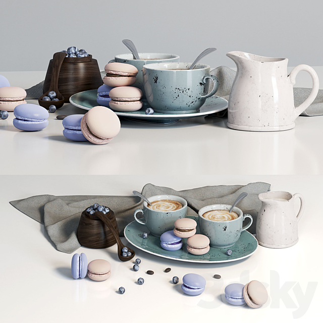 Decorative set with dishes and blueberries 3ds Max - thumbnail 1