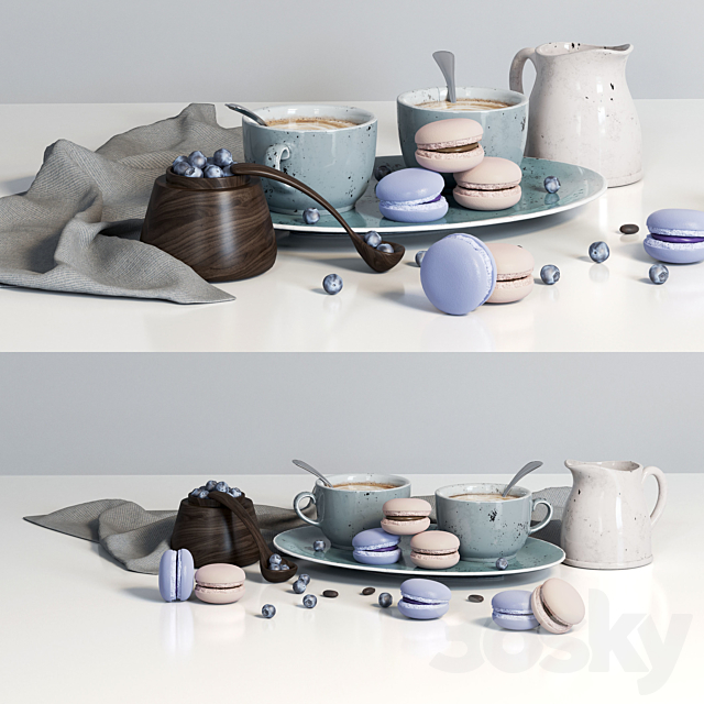 Decorative set with dishes and blueberries 3ds Max - thumbnail 2