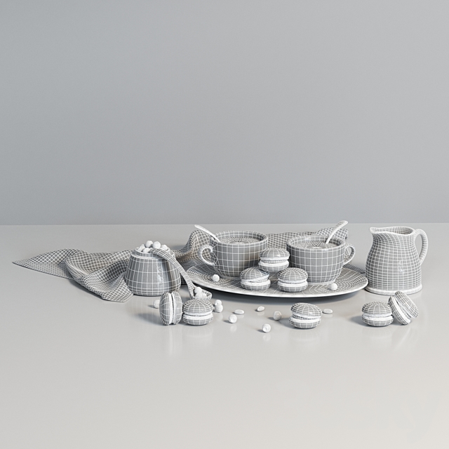 Decorative set with dishes and blueberries 3ds Max - thumbnail 3