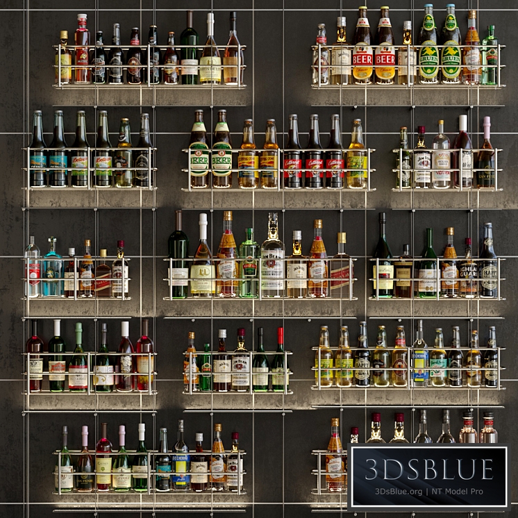 Design project of a bar or restaurant with a beautiful arrangement of bottles. Alcohol 3DS Max - thumbnail 3