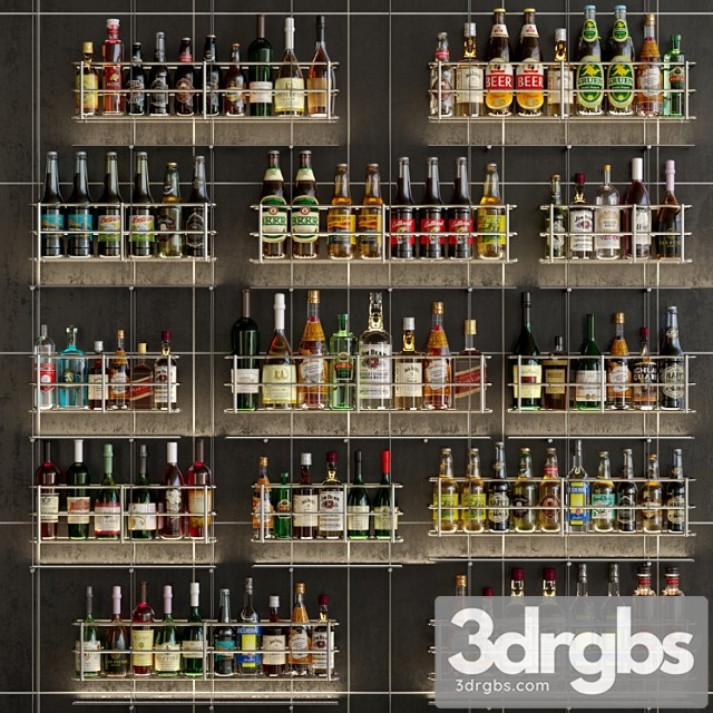 Design project of a bar or restaurant with a beautiful arrangement of bottles. alcohol 3dsmax Download - thumbnail 1