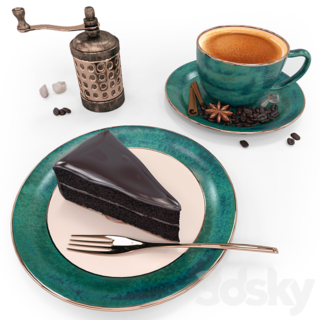 Dessert set. coffee. cake. 3DSMax File - thumbnail 1