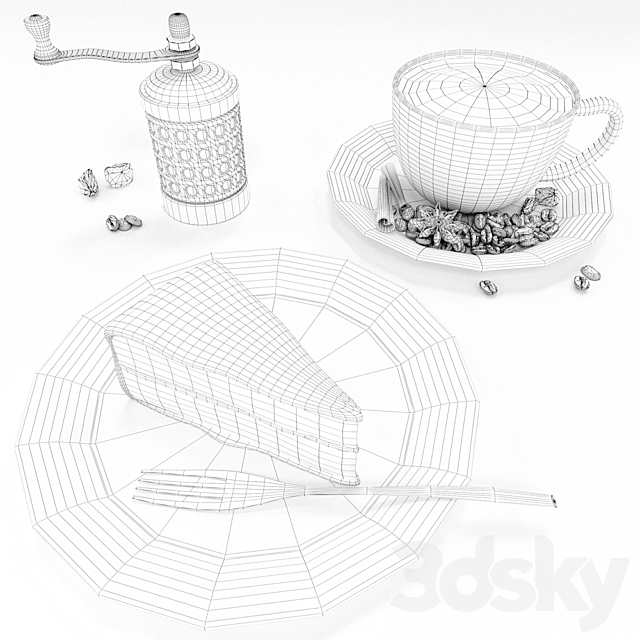 Dessert set. coffee. cake. 3DSMax File - thumbnail 4