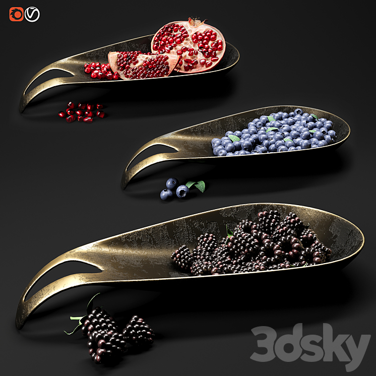 Dish with berries and fruits 3DS Max Model - thumbnail 2