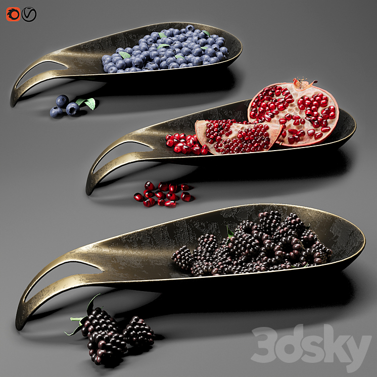 Dish with berries and fruits 3DS Max Model - thumbnail 3