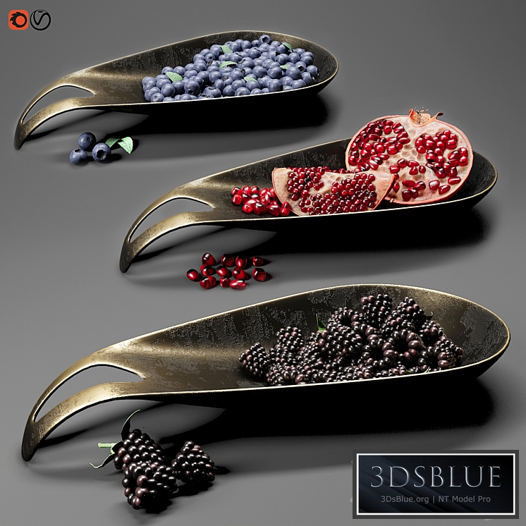 Dish with berries and fruits 3DS Max - thumbnail 3