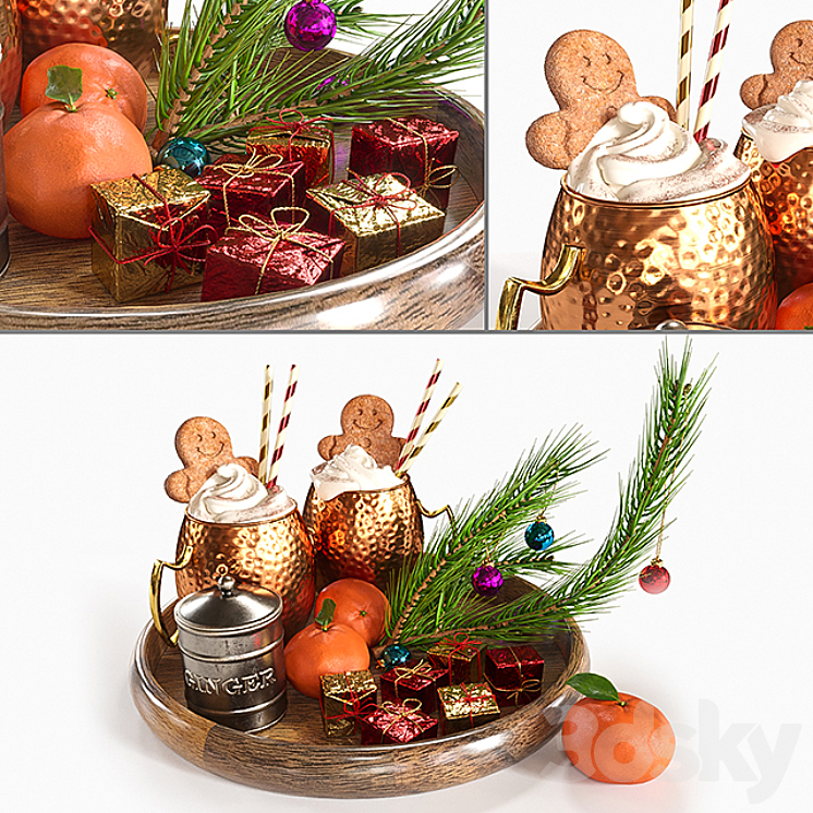 Drinks on a tray with ginger biscuits 3DS Max - thumbnail 1