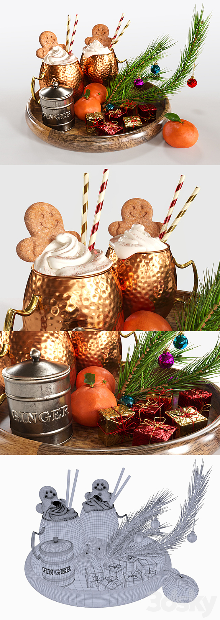 Drinks on a tray with ginger biscuits 3DS Max - thumbnail 2