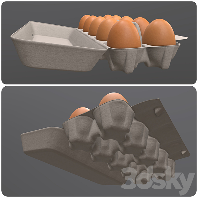 Egg cardboard package for 10 eggs opened 3ds Max - thumbnail 3