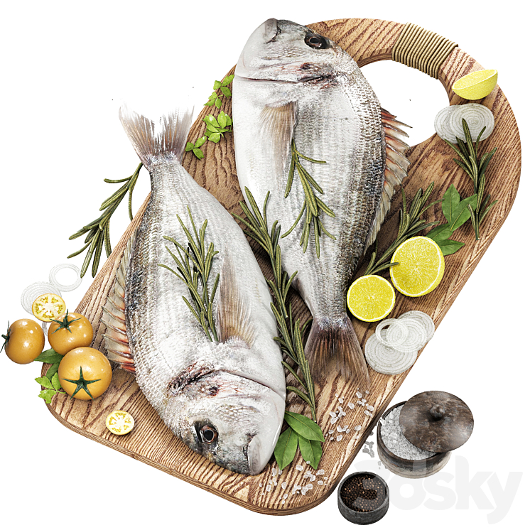 fresh fish with vegetables and herbs 3DS Max Model - thumbnail 1
