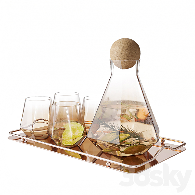 Geometric Glass Decanter Set 3DS Max Model - thumbnail 2