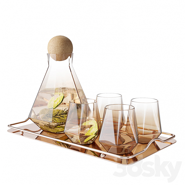 Geometric Glass Decanter Set 3DS Max Model - thumbnail 3