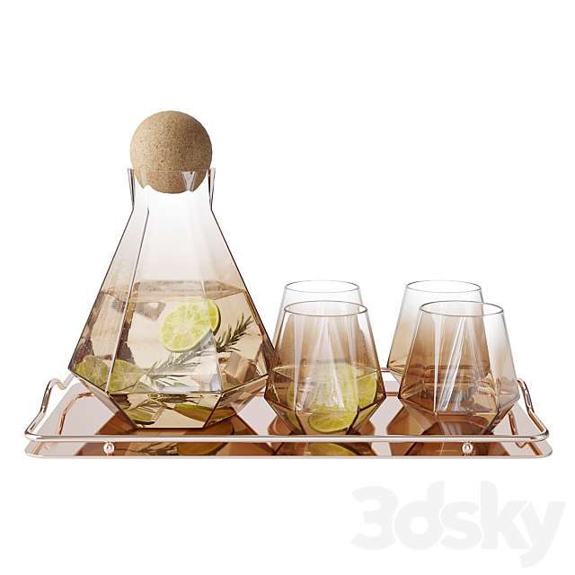 Geometric Glass Decanter Set 3DS Max Model - thumbnail 4