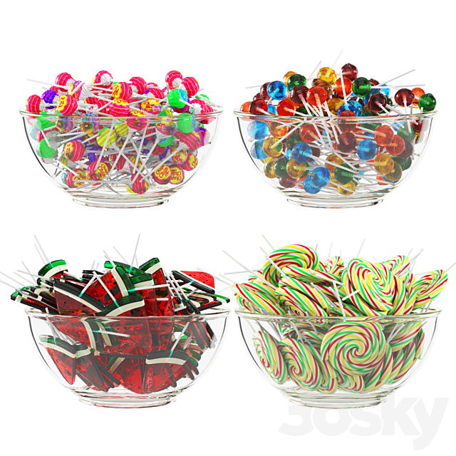 Glass bowl with lollipops 3DS Max Model - thumbnail 2