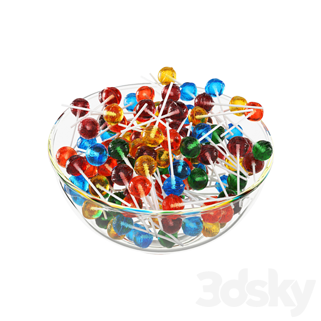 Glass bowl with lollipops 3DS Max Model - thumbnail 3