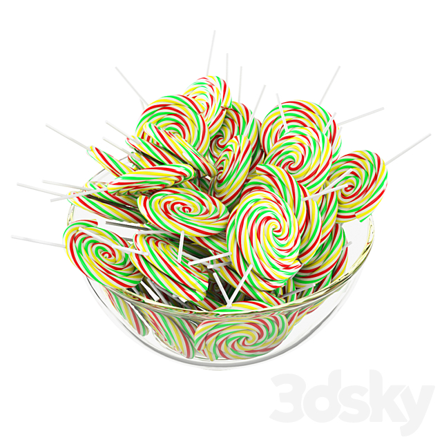 Glass bowl with lollipops 3DS Max Model - thumbnail 6