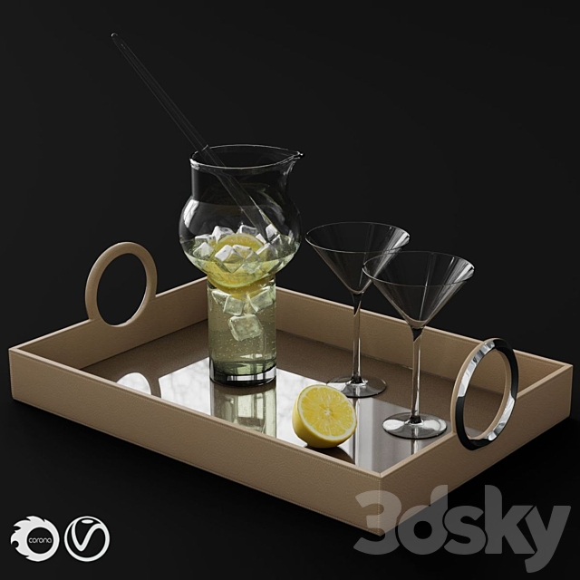 Global Views Leather Serving Tray 3DSMax File - thumbnail 1