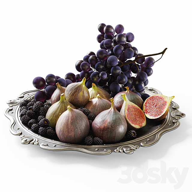 Grapes figs and blackberries in a classic plate 3ds Max - thumbnail 1