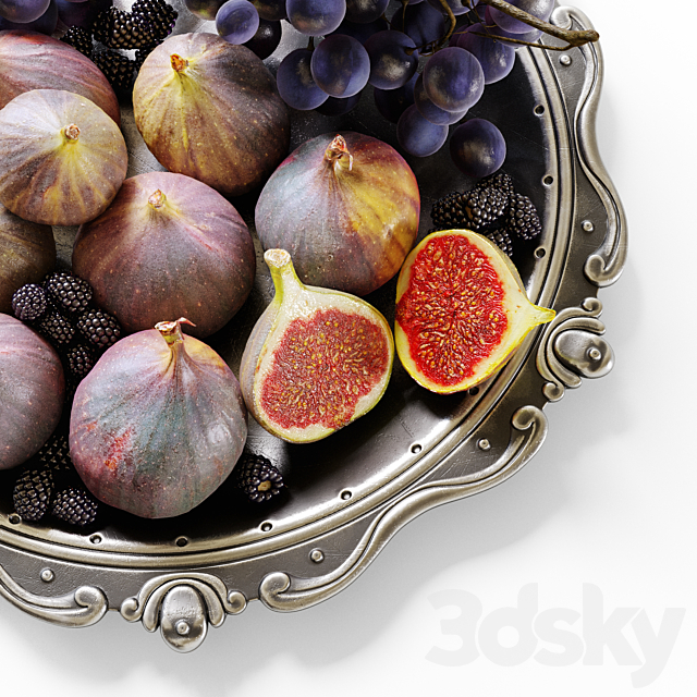 Grapes figs and blackberries in a classic plate 3ds Max - thumbnail 2