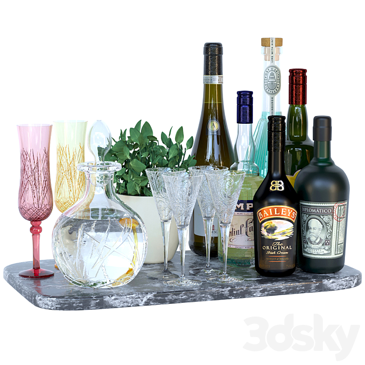 Home bar alcohol collection 3DS Max Model - thumbnail 1