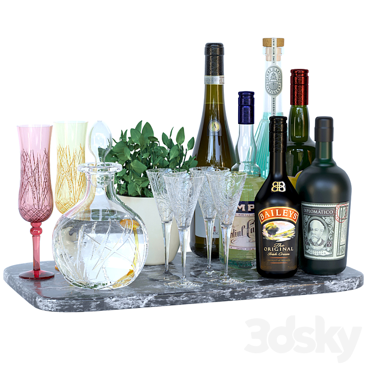 Home bar alcohol collection 3DS Max - thumbnail 1