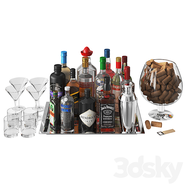 Home Bar Beverage Set 2 3ds Max - thumbnail 1