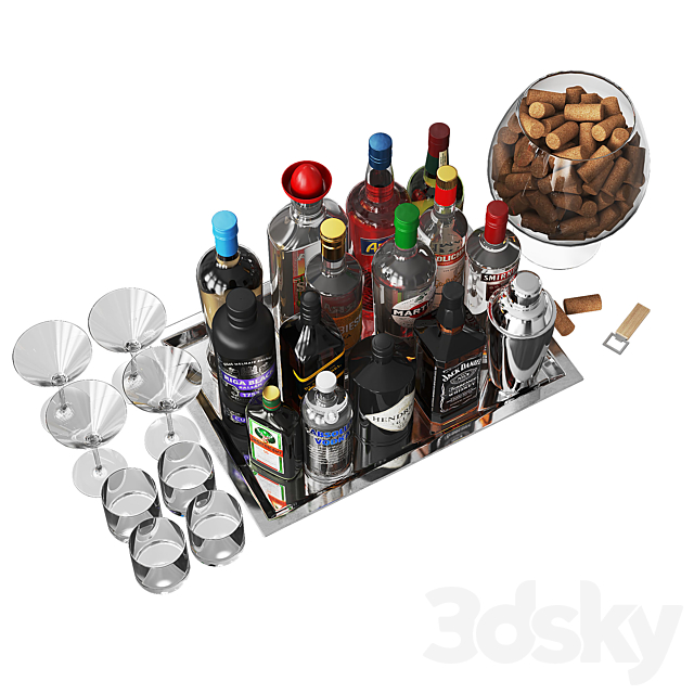 Home Bar Beverage Set 2 3ds Max - thumbnail 2